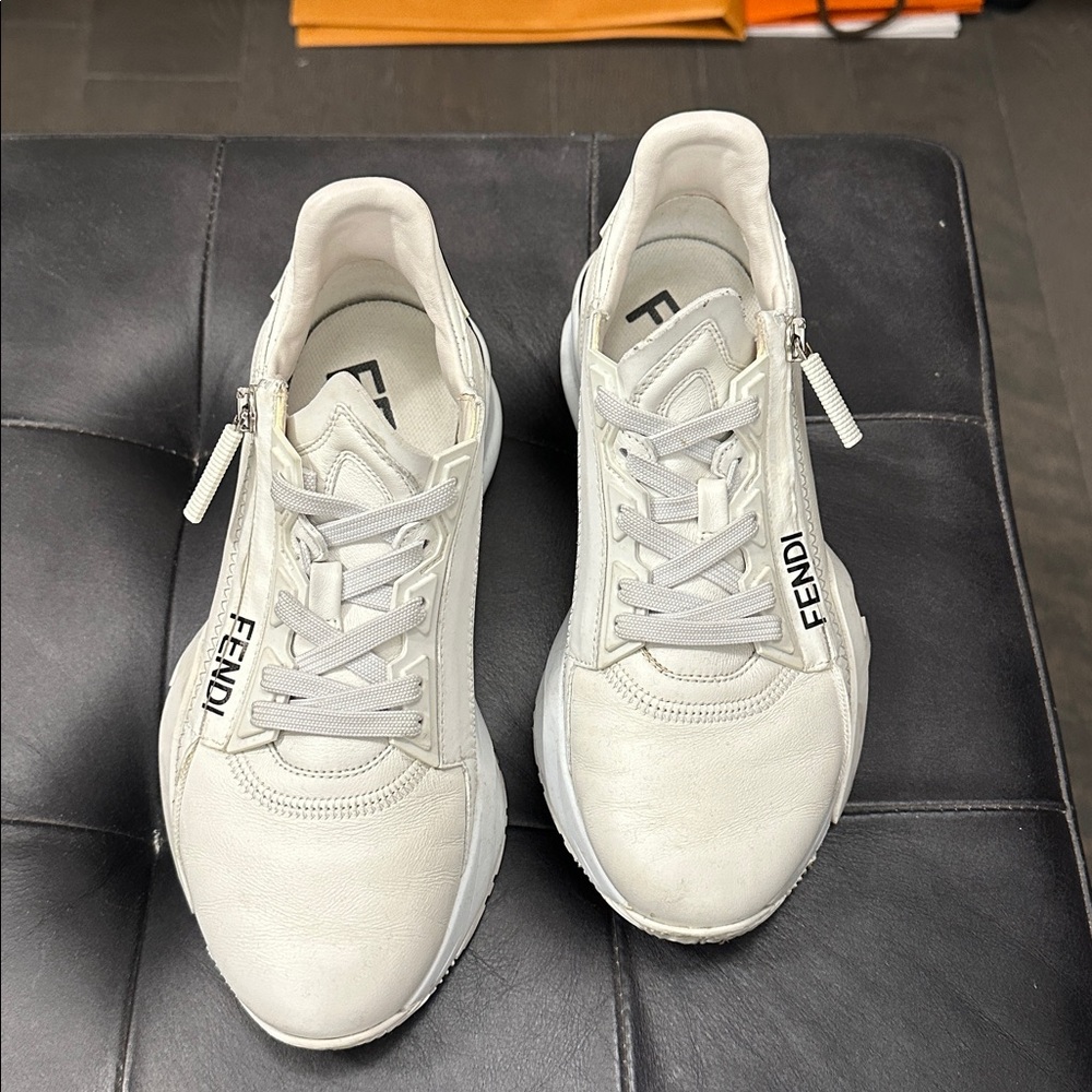 Fendi Off-White Leather Sneakers